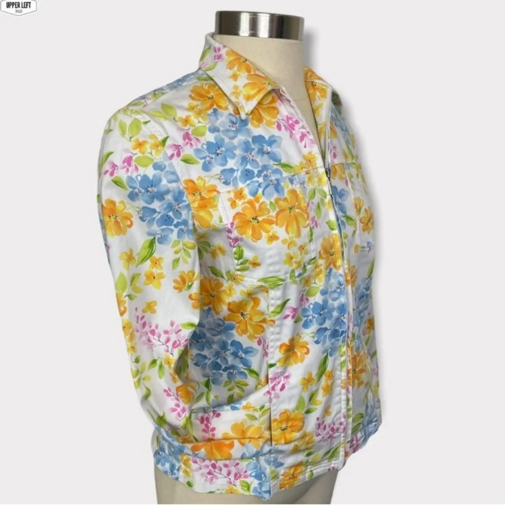 Stretch Denim Floral Jacket Full Zip Y2K Unique Jones New York Small - Picture 10 of 16